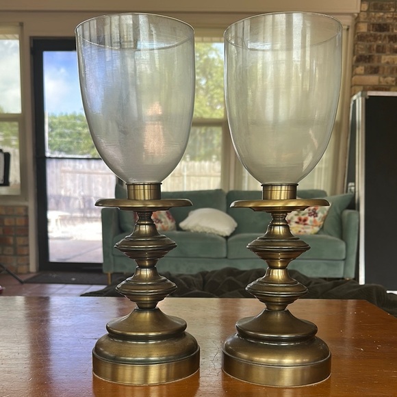 Vintage Brass Hurricane Candle holders Glass Chimney Regency Style - Picture 1 of 9